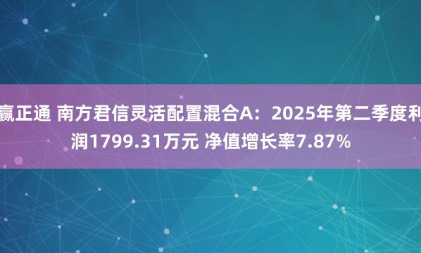赢正通 南方君信灵活配置混合A：2025年第二季度利润1799.31万元 净值增长率7.87%
